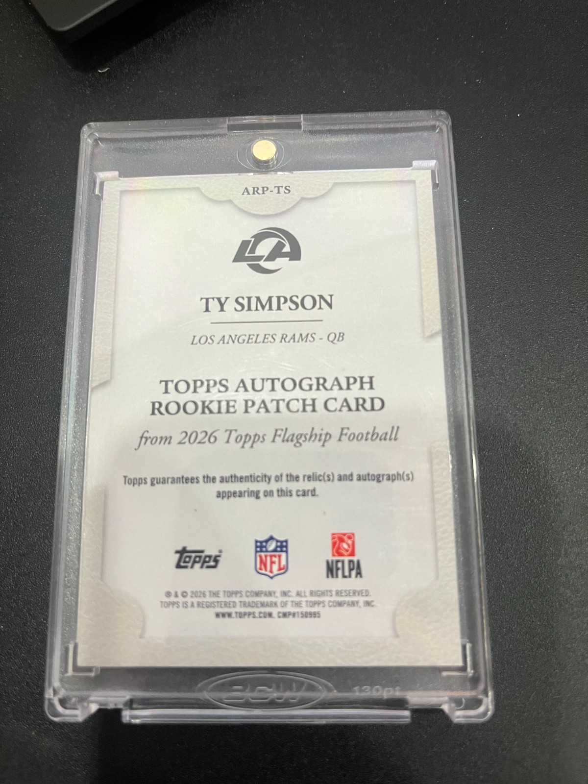 Ty Simpson 2026 Topps Flagship Football RPA Rookie Patch Auto /99 Rams ARP-TS view 4