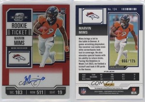 2023 Contenders Optic Ticket RPS Red Prizm /125 Marvin Mims #124 Rookie Auto RC