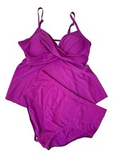 Swimsuits For All Tankini SET Women  s SZ 16/18 Magenta Criss Cross Top  Bottom