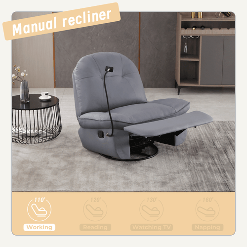 Levede Recliner Chair Lounge 360° Swivel Rocker Sofa Comfy Armchair Lounge Grey - Picture 2 of 11