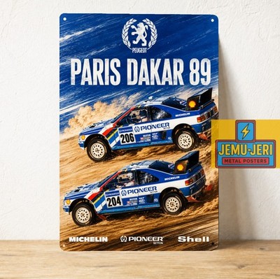 Peugeot Paris Dakar 1989 Metal Poster Sign Rally Car Garage Plaque 20x30cm