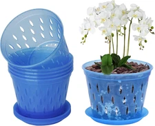 5 Inch 6 Pack Orchid Pot with Holes and Saucers Clear Orchid Pot（Blue Sapphire）
