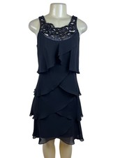 S.L. Fashions Womens Black Cocktail Dress Ruffle Layered Size 6
