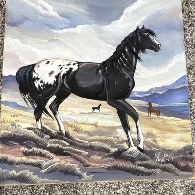 Frank Vigil Wild Horse Original Realism Painting Jicarilla Apache Dulce 1963