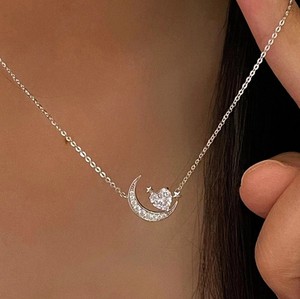 Authentic 1.00Ct Round Cut Lab Created Diamond Moon Heart Pendant 14K White Gold Plated