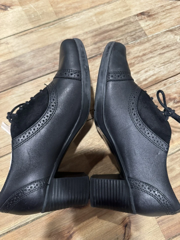 Clarks Black Bendables Brogues Oxford Lace up Block Heel Shoe Dress Pump 7 M - Image 4 of 4