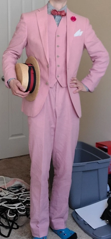 38r 32x30 Joseph Abboud Men's 3-piece Raspberry Pink Suit - Image 4 of 4