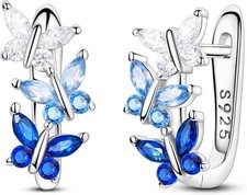Parmuz 925 Sterling Silver Huggie Hoop Earrings Butterfly Posts light blue