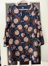 Francesca’s Blue Rain Women’s L Navy Floral Bell Long Sleeve Dress | SKU 0728