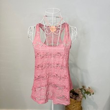 Stunning vintage pink lace mesh tank top