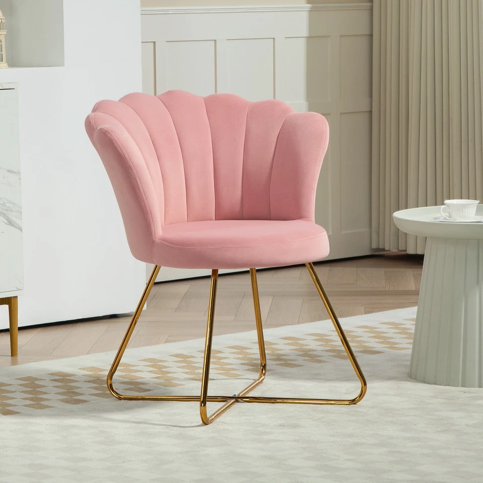 HOMCOM Accent Chair, Velvet Armchair with Lotus Backrest, Steel Legs, Pink - Image 2 of 4
