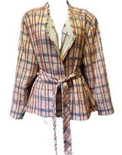 Chico's Ecru Orange Tweed Fusion Striped Belted Blazer Jacket Womens 2 US 12 14