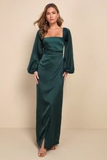 Lulus Eternal Heart Satin Long Sleeve Maxi Dress Green S