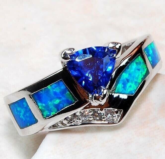 Australian Opal Inlay 925 Sterling Silver Ring Sz 6 GA4-6