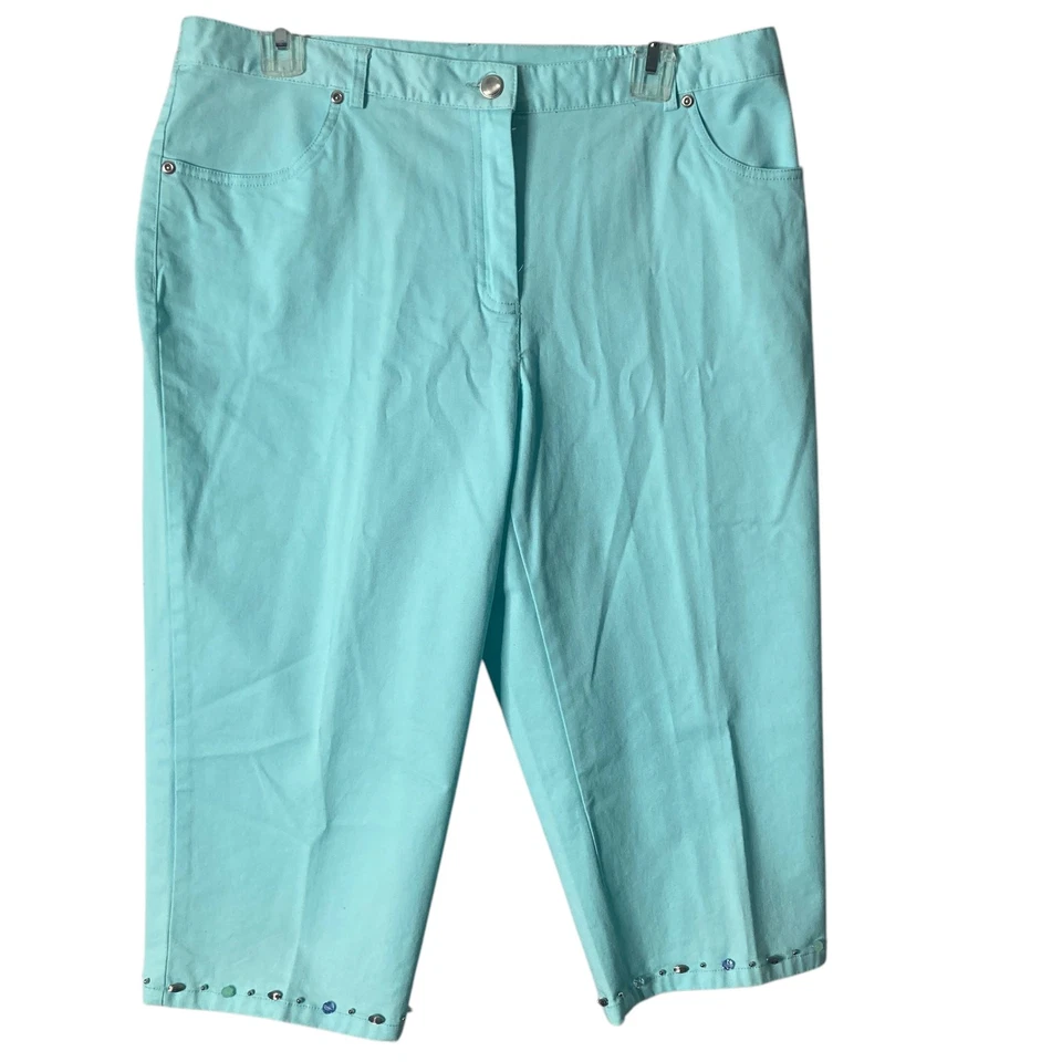 Hearts of Palm Capris Aqua Green Womens 12 Beaded Hem - Image 3 of 4