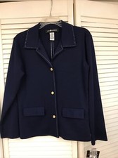 Sag Harbor Sz Small Blue Blazer White Stitching Comfort Stretch Washable, NWT