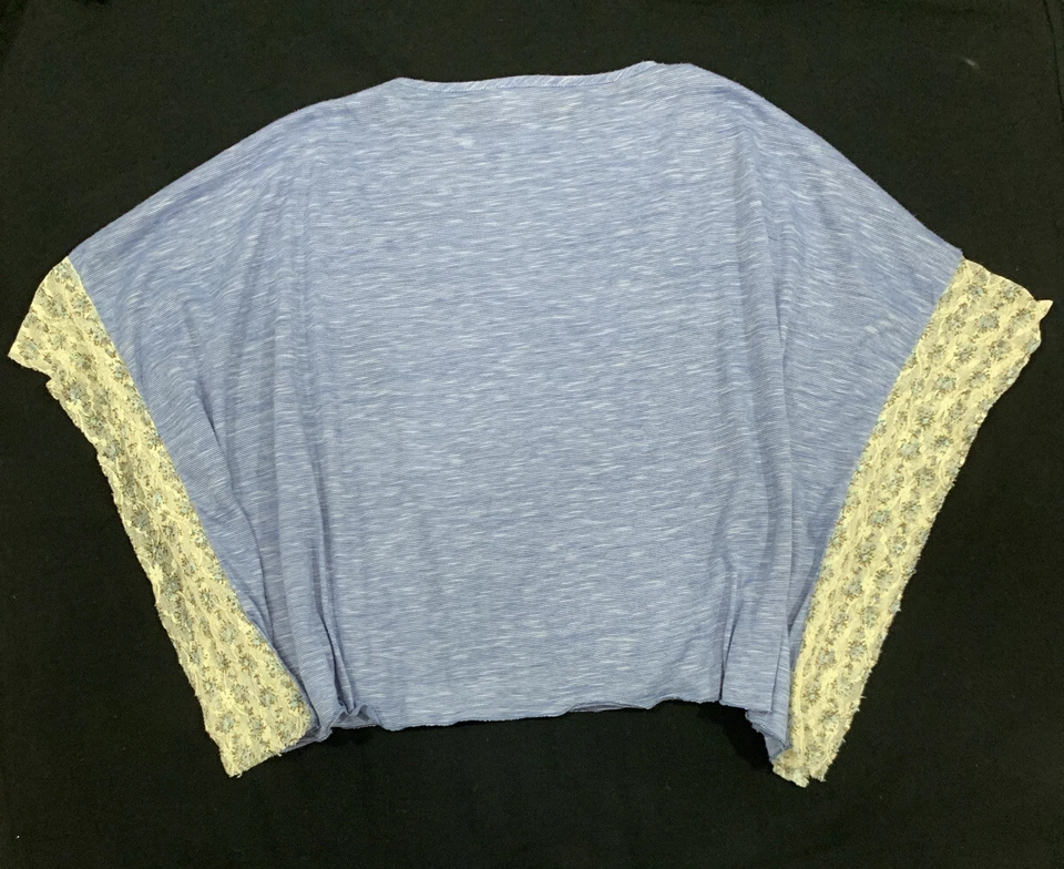 Top tejido azul vintage Blu Pony para niñas talla 12 ribete de encaje crochet adornado frente Foto 2 de 4