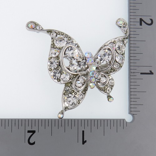Vintage Design Butterfly Clear Rhinestone Brooch Pin Silver Tone Jewelry Wedding - Picture 5 of 5