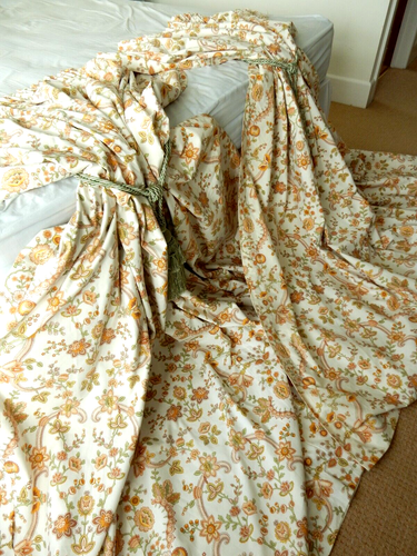 Sanderson Pair Curtains Lined Mignon Arts & Crafts Floral Huge 80"D 93"W Vintage