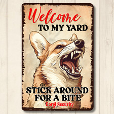 Corgi Welcome to My Yard House Sign funny dog metal security warning tin outdoor