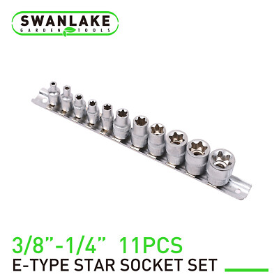 11Pc Female E Torx Star Socket Set/Rail E4 - E20 External Star Torque Socket Set