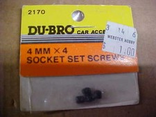 DU-BRO HARDWARE 2170 = 4 X 4MM SOCKET SET SCREWS (4)    (NEW) 