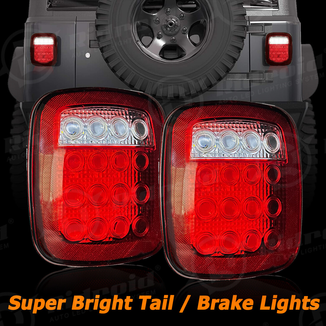 For Jeep Wrangler TJ YJ CJ Smoke LED Tail Lights Backup Brake Reverse Brake Lamp