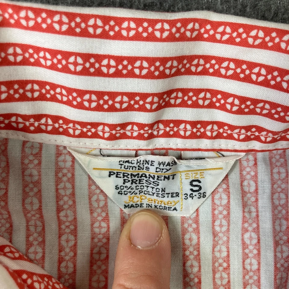 Vintage JC Penney Button Shirt Mens Small S Red Stripe Permanent Press - Image 4 of 4