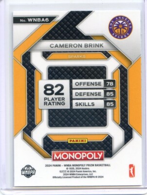 2024 Panini Monopoly Prizm WNBA CAMERON BRINK RC ROOKIE #WNBA27