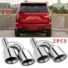 Pair 2.5" In Quad 4" Out Dual Wall Exhaust Tips Slant Cut For Cadillac Escalade