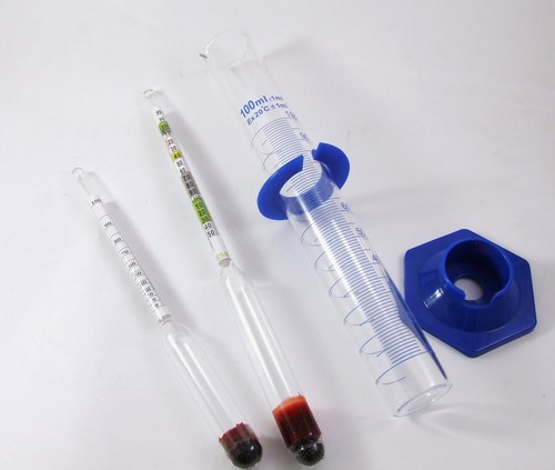 Alkoholmeter 100% + Hydrometer SG + Probeglas mit Fuß 100ml - Set Alkoholmesser