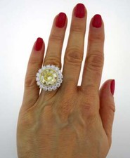 Magnificent Fancy 11.00CT Yellow Citrine With 4.24CT Clear CZ Halo Flower Ring