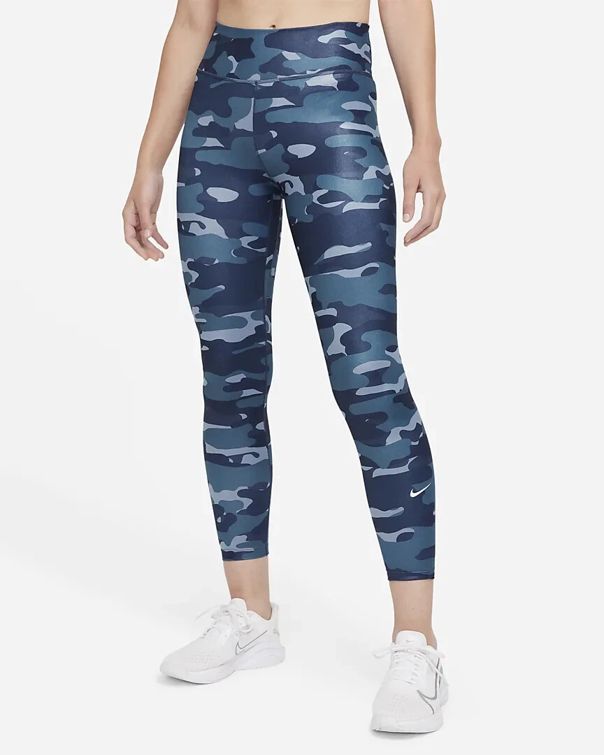 Nike One Women's Thunder Blue Camo Print Midrise Leggings (DD4559