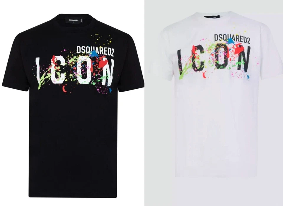 T-SHIRT DSQUARED2 ICON SPLASH bianco/nero dalla S alla XXL TAGLIA UK CONSEGNA VELOCE GRATUITA DQ