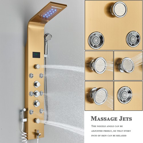 LED Shower Panel Tower Column Stainless steel Shower Mixer Twin Head Massage Jet - Picture 54 of 218