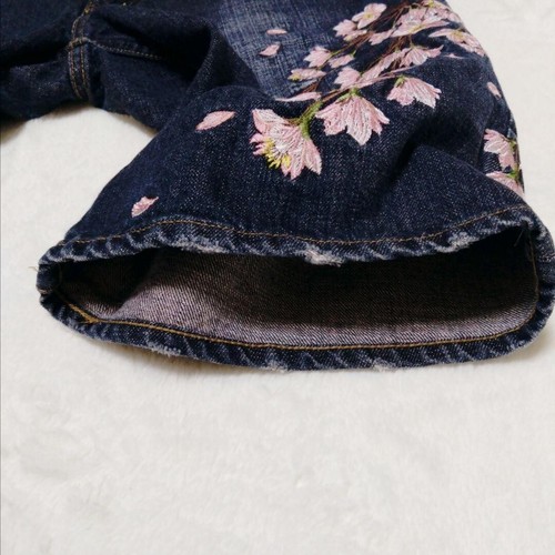 Karakuri Tamashii Men's Denim Jeans Half Pants Sakura Embroidered Size 32 - Picture 17 of 18