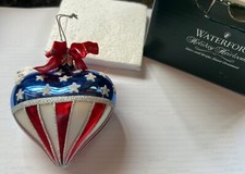 Waterford 2003 Stars  Stripes American Flag Heart Shaped Ornament
