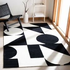Dave Geometric Black White Hand-Tufted 100 Wool Soft Area Rug Carpet