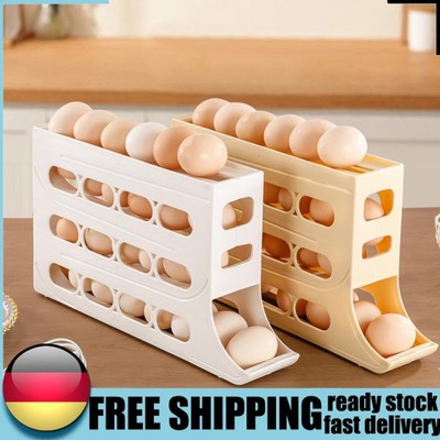 4 Layers Automatic Scrolling Egg Racks Eggs Rolling Rack for Fridge Countertop