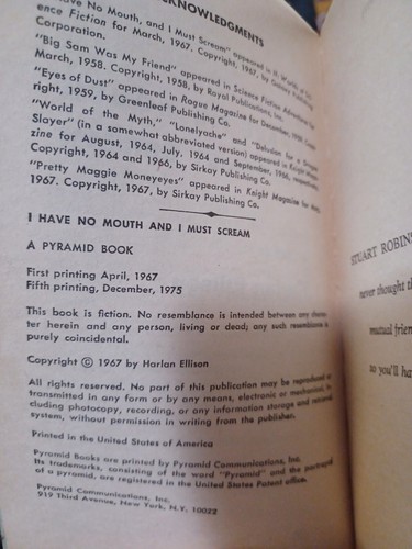I HAVE NO MOUTH AND I MUST SCREAM Harlan Ellison PYRAMID 1975 5th PRINTING - Foto 8 di 8