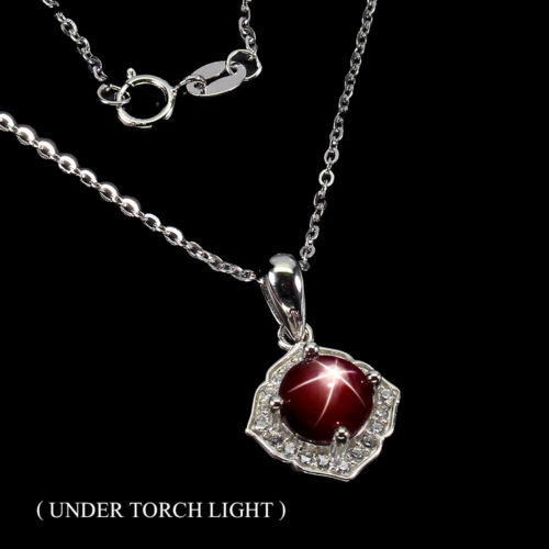 Unheated Round 6 Rays Star Ruby 7mm Simulated Cz 925 Sterling Silver Necklace 18 - Picture 1 of 9