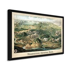 1904 Yellowstone National Park Map - Framed Vintage Yellowstone  Wall Art Poster