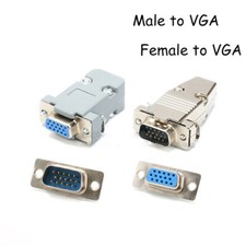 HDB Male Female VGA 15 Pin Adapter Socket Cable Plug Video Converter  Hood