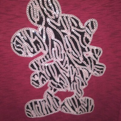 Disney Park Women LARGE Top Burgundy Sequin Mickey Mouse Long Sleeve Lightweight