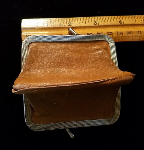 2 Vintage Antique Leather Coin Purses 1 Single Brown 1 Double Black W/Zipper - Picture 4 of 12