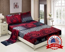 Juego de cama con estampado rom ntico de rosas tama o Queen 4 piezas poli ster