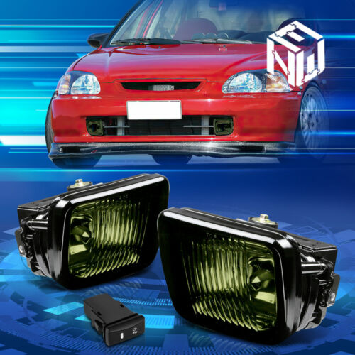 For 96-98 Honda Civic Smoked Lens Front Bumper Fog Lights+Switch Replacement - Picture 1 of 7