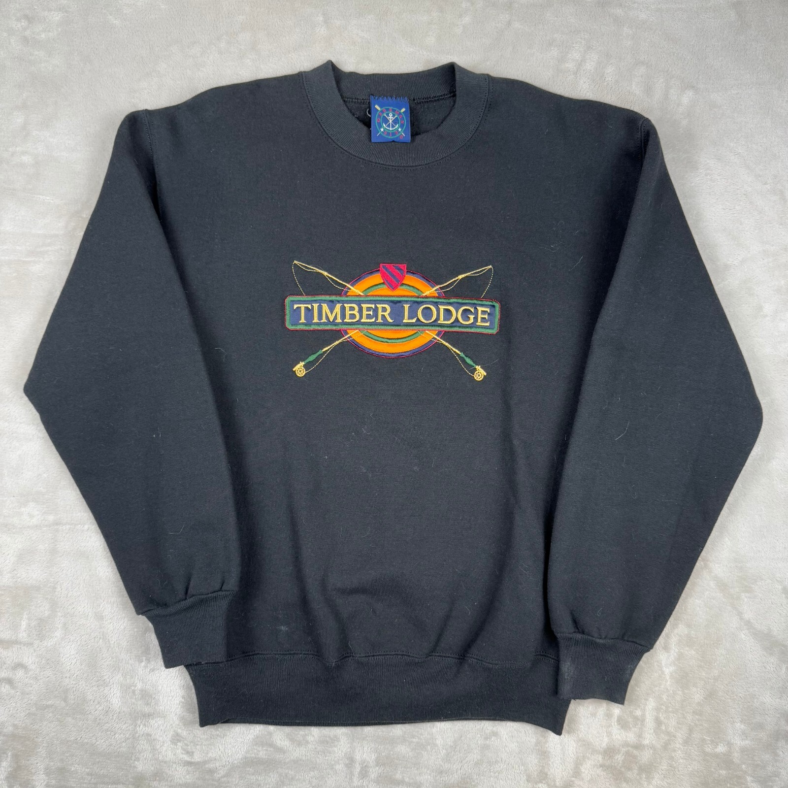 Vintage Timber Lodge Sweatshirt Black Men's M Embroidered Fishing Boating