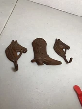 Rustic Horse Hooks Cowboy Boot Cast Iron Rusty Western Equestrian