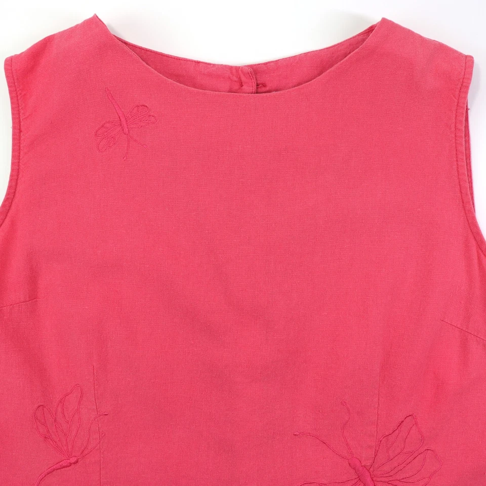 Basic Editions Pink Sleeveless Back Button Top Size 18 Embroidered Dragonfly - Image 3 of 4
